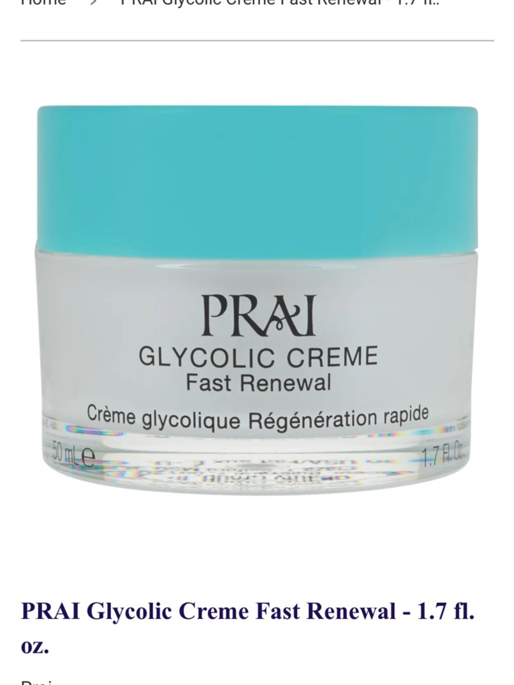 PRAI Glycolic Creme Fast Renewal Moisturizer - Turquoise/White